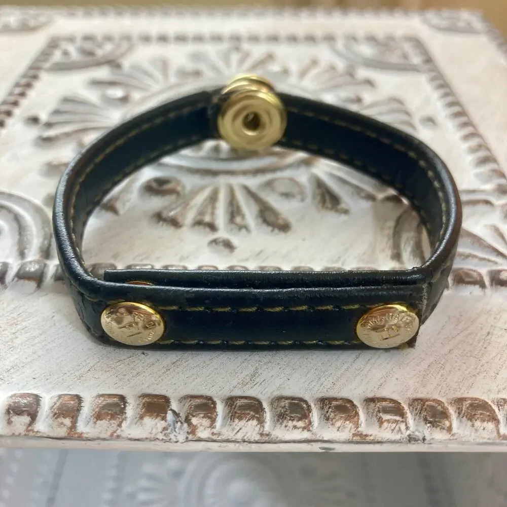 Upcycled leather logo bracelet, gold tone Fendi logo hardware purse strap